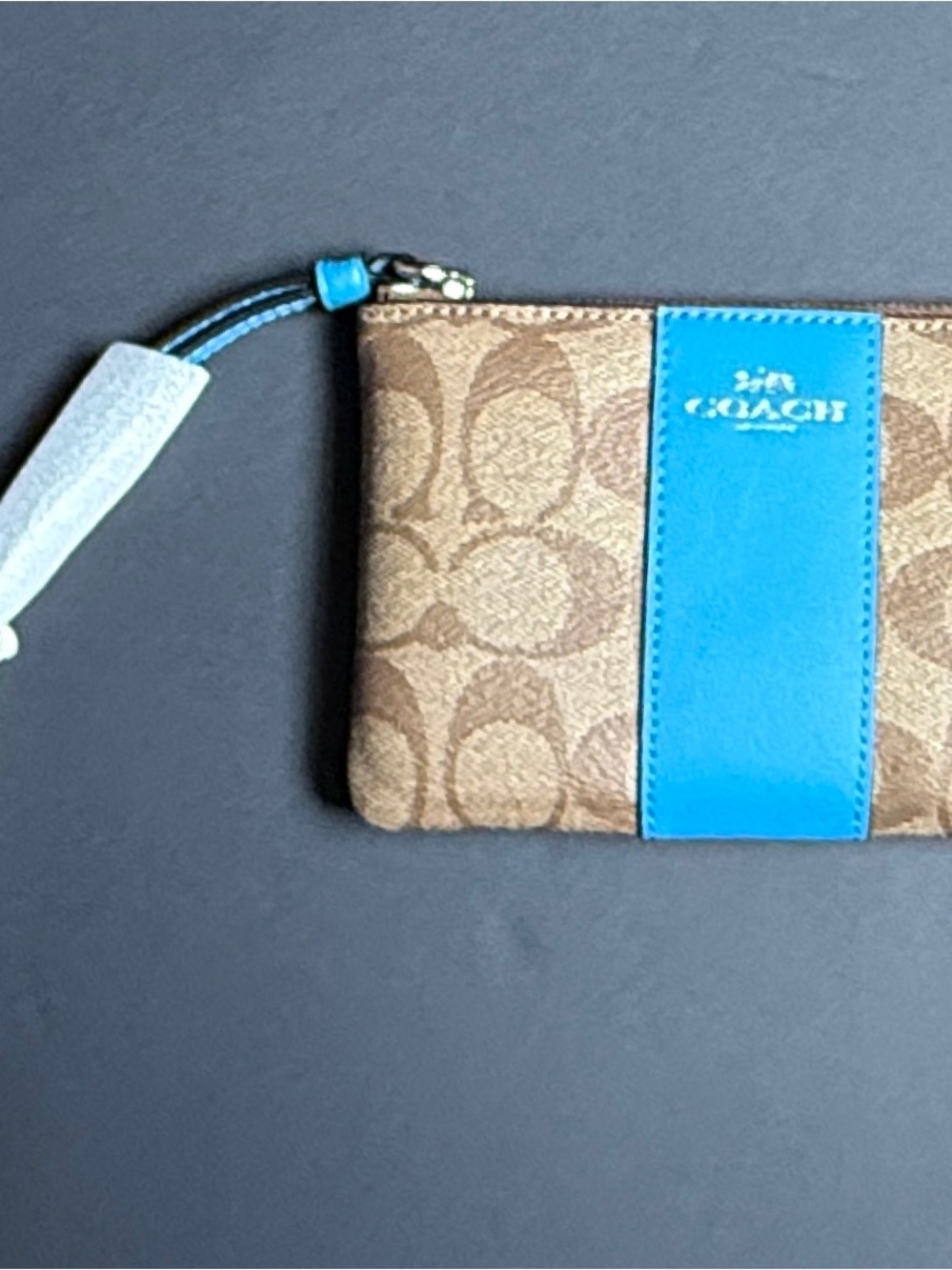 Coach Wristlet with Bright Blue Interior and Gold Hardware - Picture 4 of 8